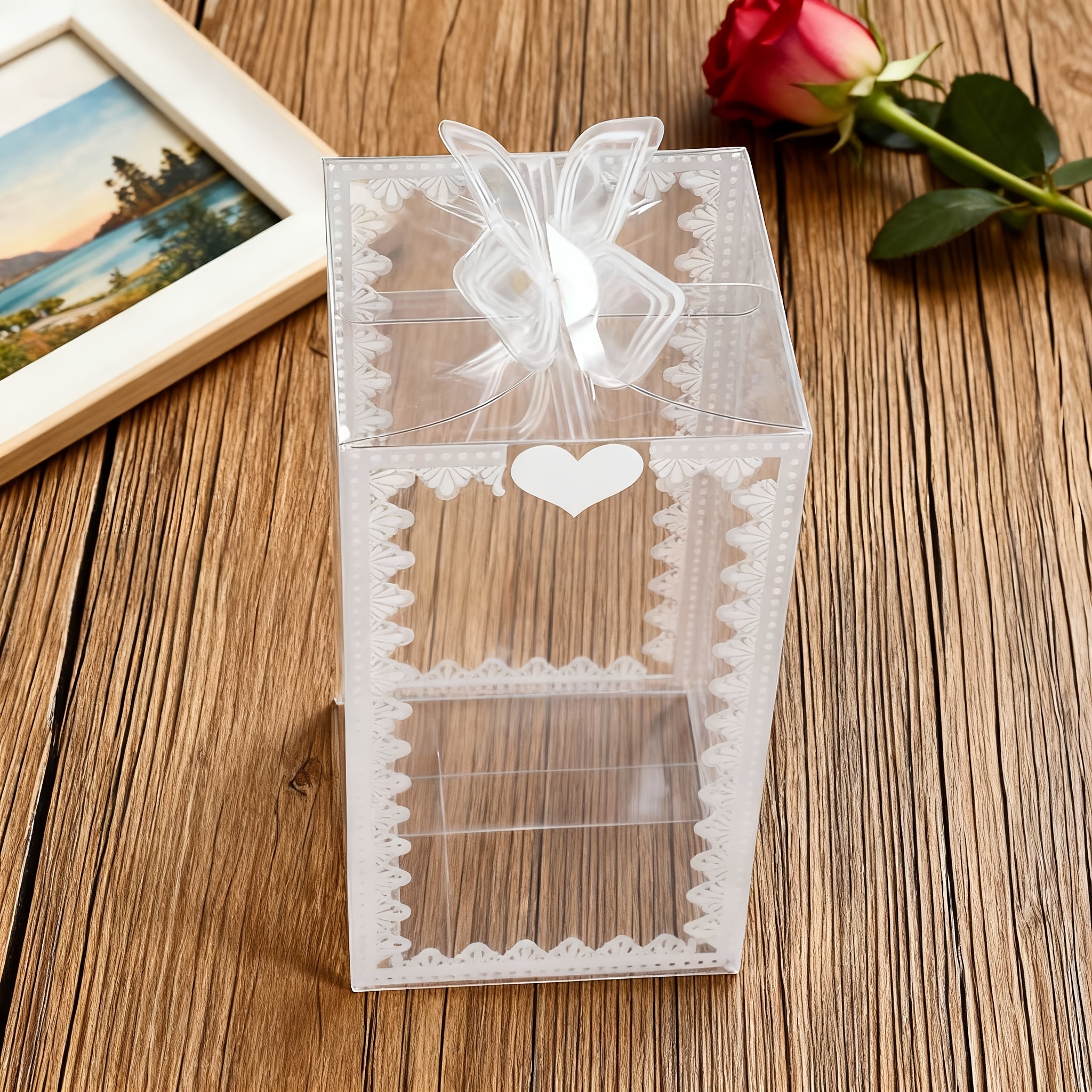 Clear Lace Bow Top Gift Boxes for Weddings